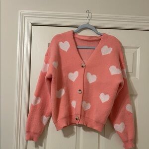 Pink Heart Patterned Women's Sweater